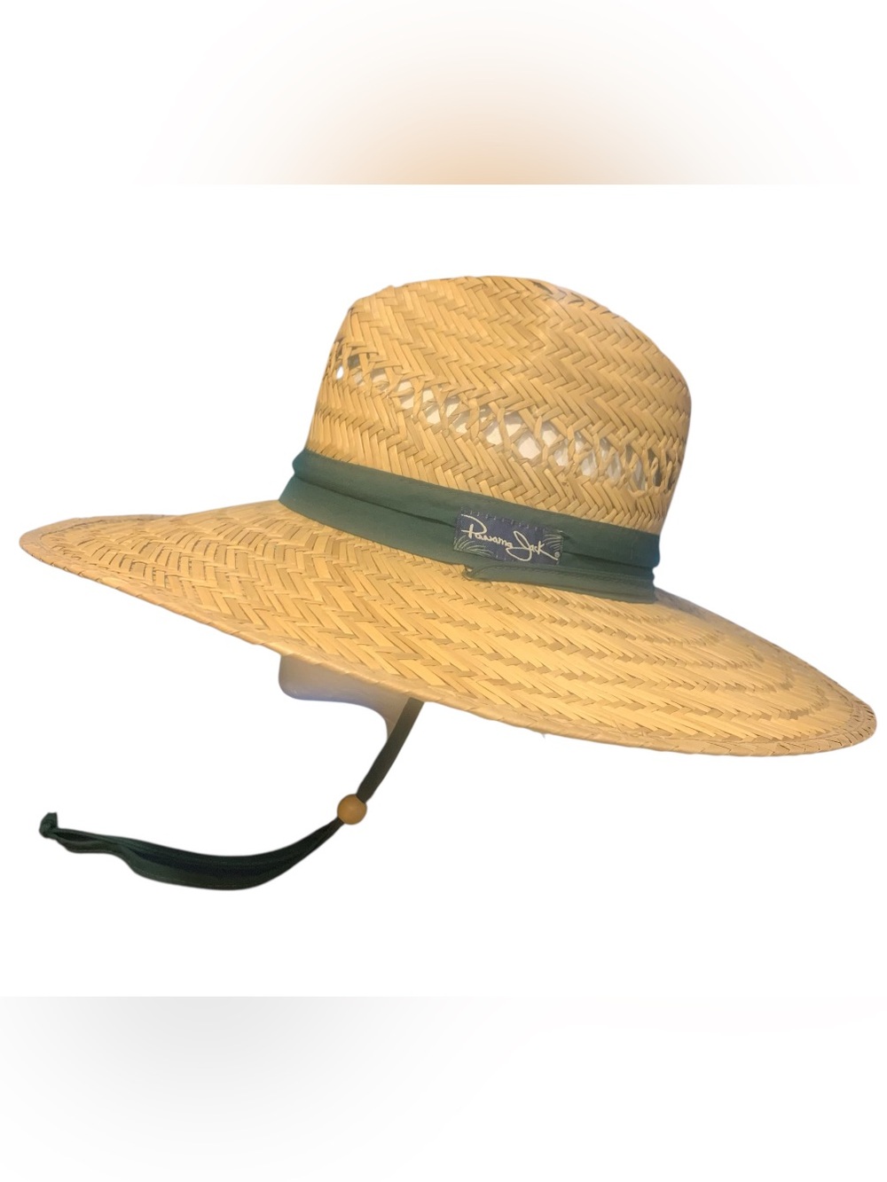 Original Panama Jack Lifeguard Straw Hat With Green Band And Drawstring Size M